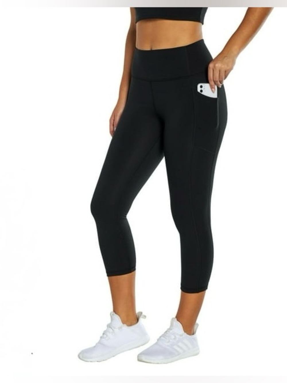 GapFit Black High Rise Capri Cropped Leggings Side Pockets Size Medium
